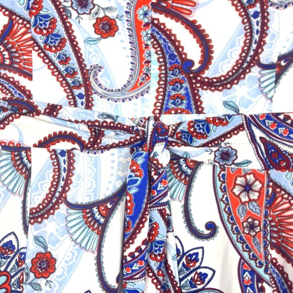 Perceptions Blue Red Paisley Dress Womens SZ LG Fit & Flare V Neck Sleeveless - Picture 8 of 10